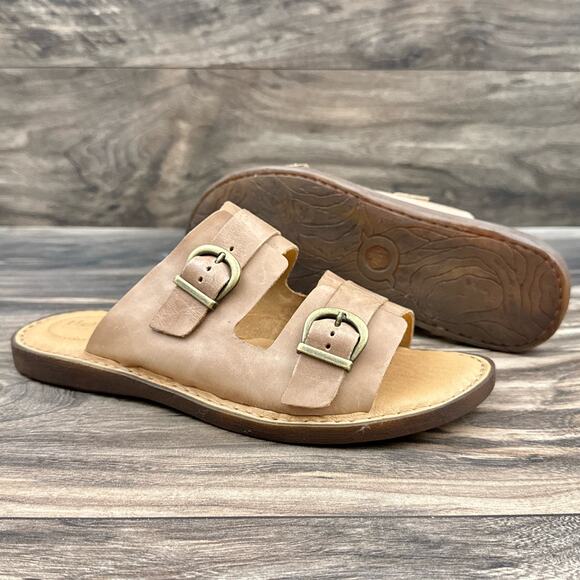 NIB Born Henna 8M Comfort Leather Slide Sandals Natural - Picture 4 of 13